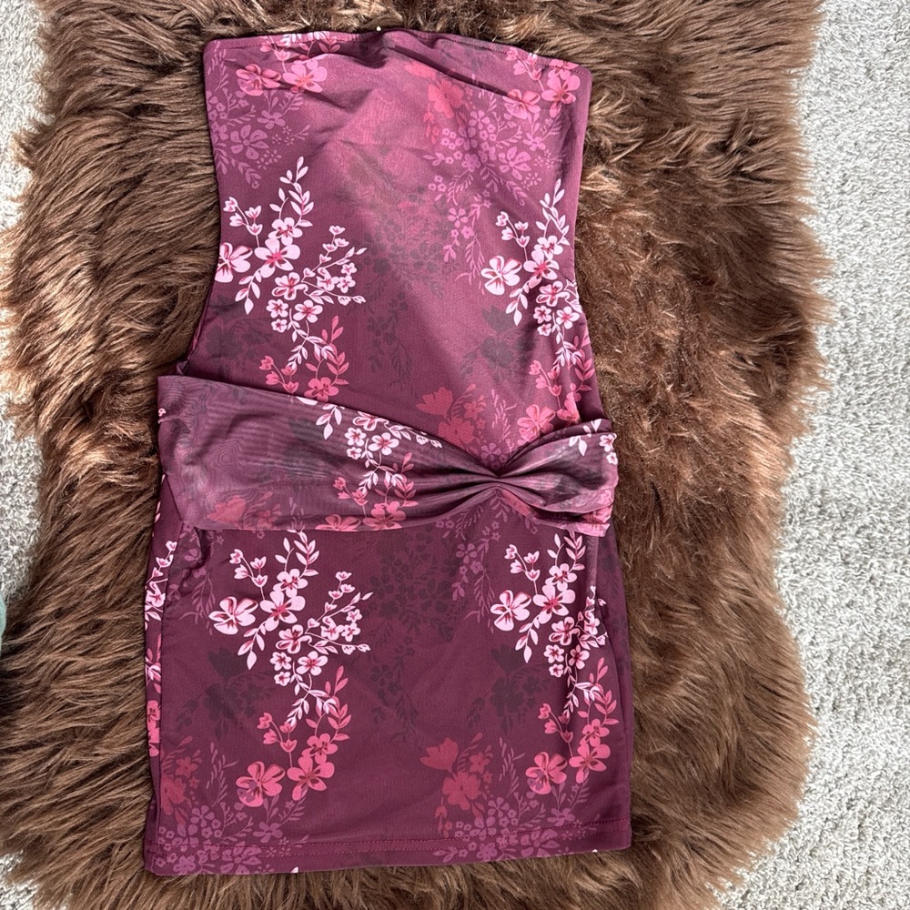 Floral Strapless Dress in Pink and Purple